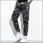 Men's Dark Grey Camo Cargo Joggers with Straps