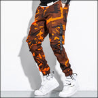 Orange Camo Cargo Jogger Pants with Straps
