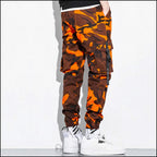Orange Camo Cargo Jogger Pants with Straps