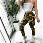 Women's Green Yellow Camo Cargo Joggers