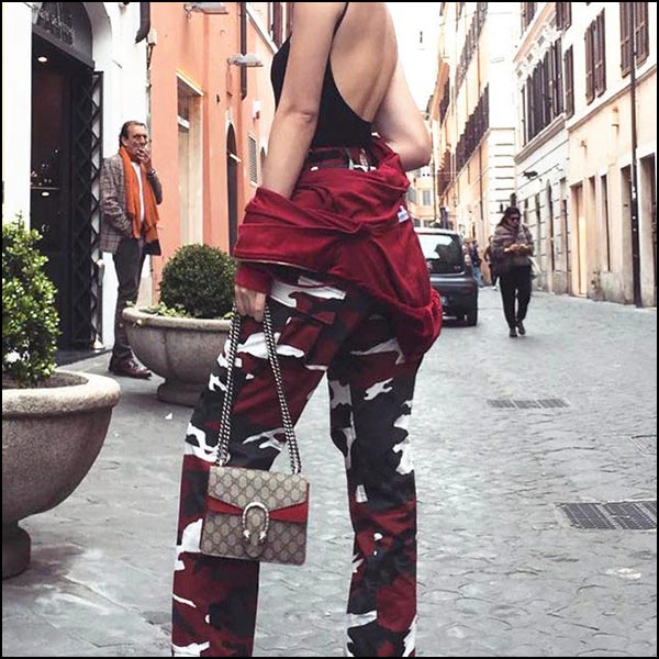 Women's Red White Black Camo Cuffed Pants