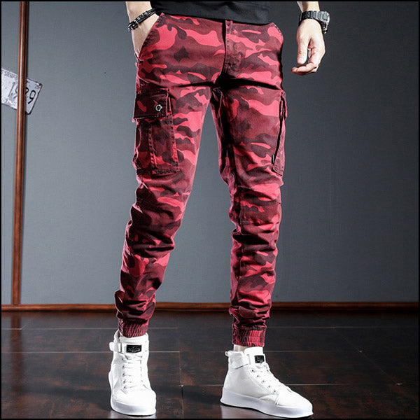 Men's Slim Fit Red Camo Jogger Cargo Pants