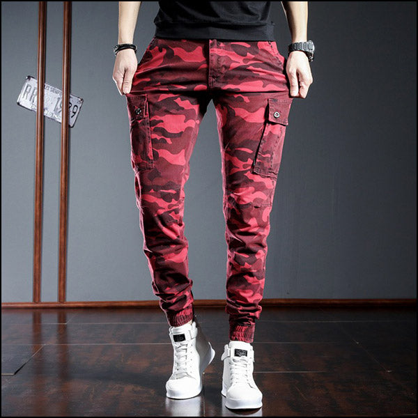 Men's Slim Fit Red Camo Jogger Cargo Pants