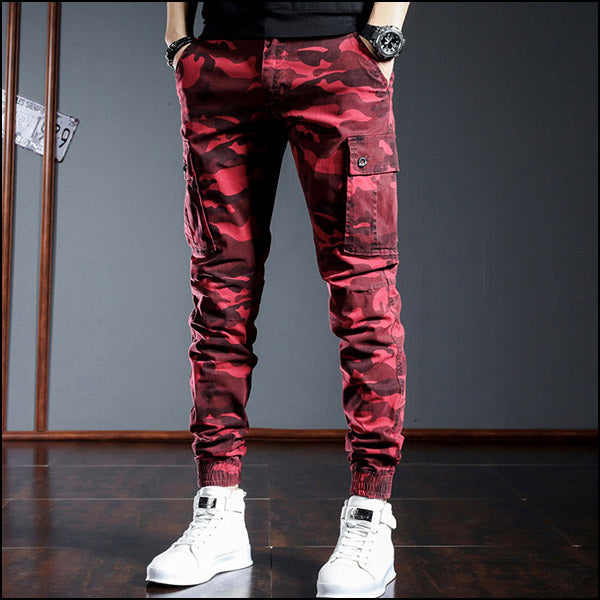 Men's Slim Fit Red Camo Jogger Cargo Pants