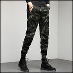 Men's Dark Green Camo Joggers with Paneled Knees