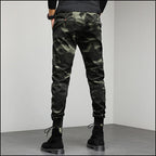 Men's Dark Green Camo Joggers with Paneled Knees