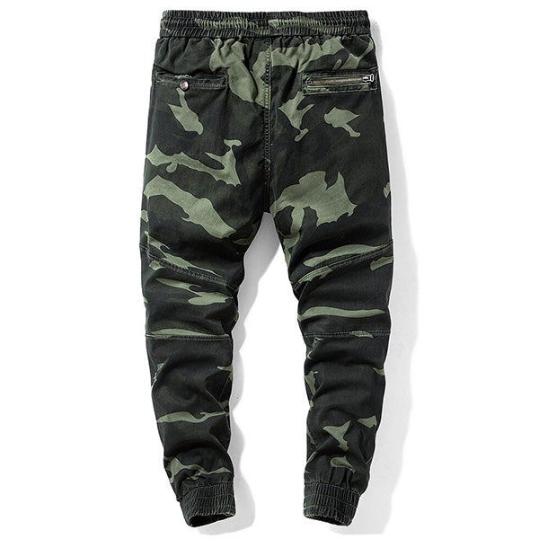 Men's Dark Green Camo Joggers with Paneled Knees