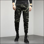 Men's Dark Green Camo Joggers with Paneled Knees