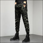 Men's Dark Green Camo Joggers with Paneled Knees