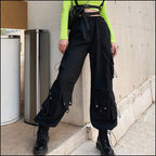 Black Wide Leg Techwear Cargo Pants