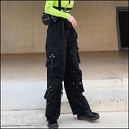 Black Wide Leg Techwear Cargo Pants