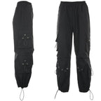 Black Wide Leg Techwear Cargo Pants