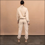 Beige Stacked Cargo Fleece Joggers
