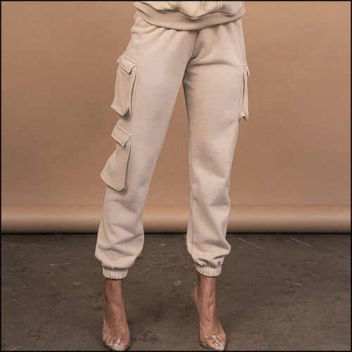 Women's High-Waisted Beige Cargo Pants