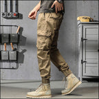 Men's Khaki Cargo Jogger Pants with Drawstring
