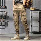 Men's Khaki Cargo Jogger Pants with Drawstring