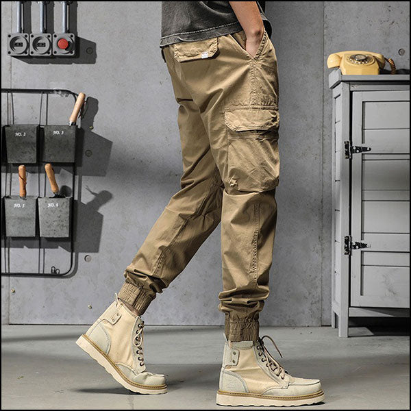Men's Khaki Cargo Jogger Pants with Drawstring