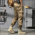 Men's Khaki Cargo Jogger Pants with Drawstring