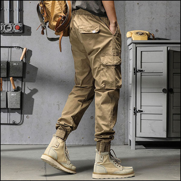 Men's Khaki Cargo Jogger Pants with Drawstring