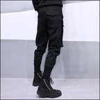 Men's Black Asymmetrical Techwear Cargo Joggers