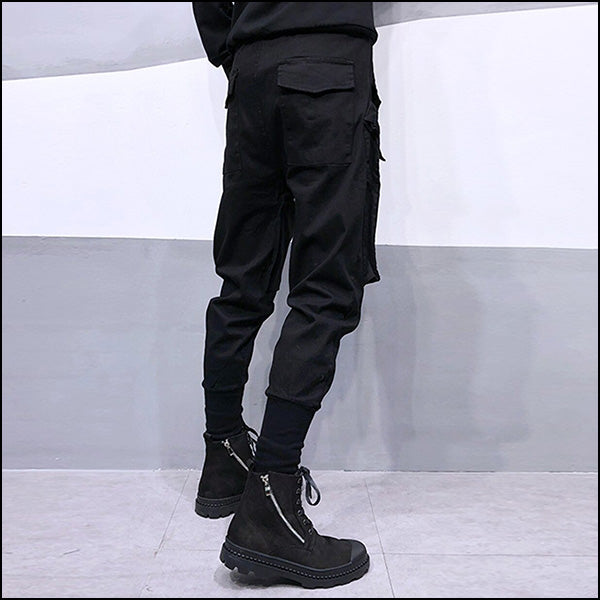 Men's Black Asymmetrical Techwear Cargo Joggers
