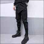Men's Black Asymmetrical Techwear Cargo Joggers