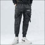 Men's Black Techwear Cargo Joggers with Straps