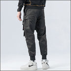 Men's Black Techwear Cargo Joggers with Straps