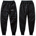 Men's Black Techwear Cargo Joggers with Straps