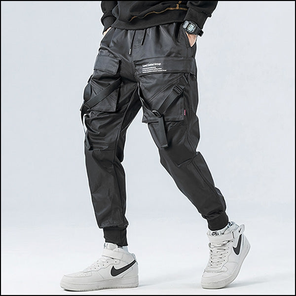 Men's Straight Black Cargo Trousers