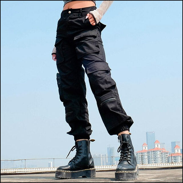 Black Tactical Cargo Pants with Zippers