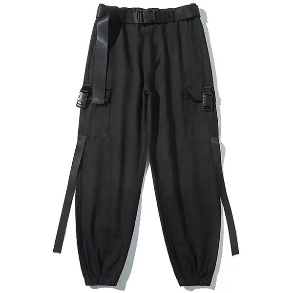 Women's Black Techwear Cargo Pants with Utility Straps