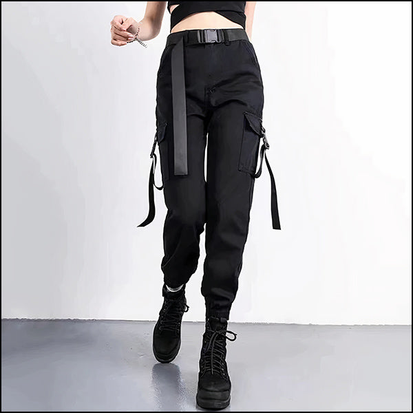 Women's Black Cargo Pants with Belt