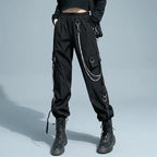 Unisex Black Cargo Joggers with Chain & Buckles