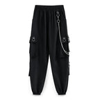 Women's Black Cargo Pants with Chain
