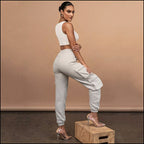 Women's Light Grey Fleece Cargo Joggers