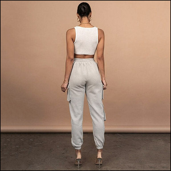Women's Light Grey Fleece Cargo Joggers