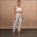 Women's Light Grey Fleece Cargo Joggers