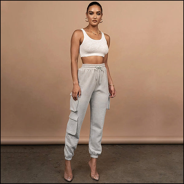 Women's Light Grey Fleece Cargo Joggers