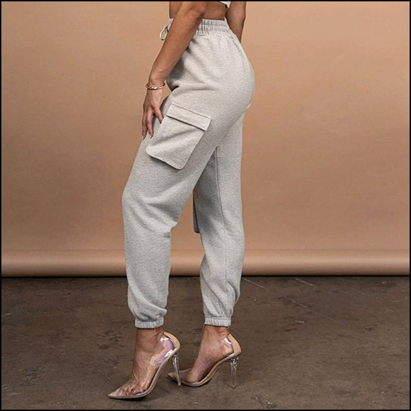 Women's Light Grey Fleece Cargo Joggers