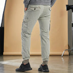 Men's Light Gray Slim Fit Cargo Pants with Jogger Cuffs
