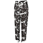 Women's Black & White Camo Cargo Pants with Drawstring