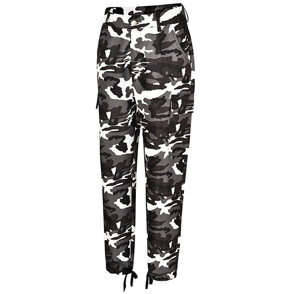 Women's Black & White Camo Cargo Pants with Drawstring