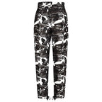 Women's Black & White Camo Cargo Pants with Drawstring