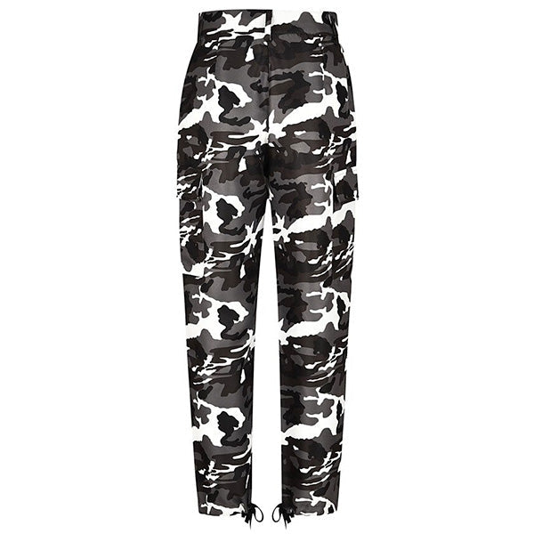 Women's Black & White Camo Cargo Pants with Drawstring