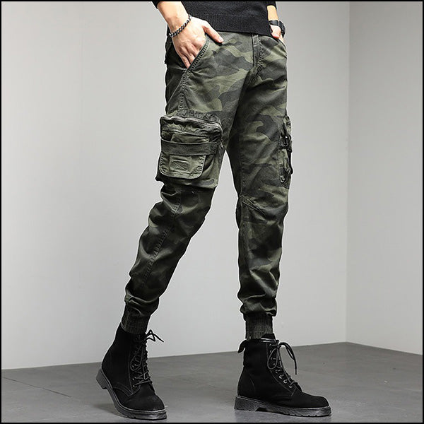 Men's Green Camo Multi-Pocket Cargo Joggers