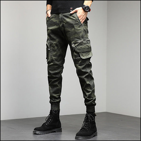 Men's Green Camo Multi-Pocket Cargo Joggers