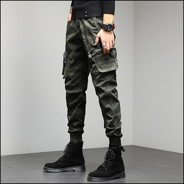 Men's Green Camo Multi-Pocket Cargo Joggers