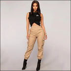 Women's Khaki High Waist Cargo Jogger Pants