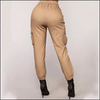 Women's Khaki High Waist Cargo Jogger Pants